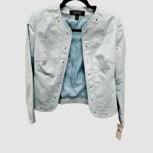 Blue Jacket Blazer Crop Coat Moto Jacket with Silver Stud Accents